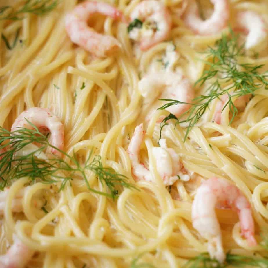 Räkpasta med citron och dill