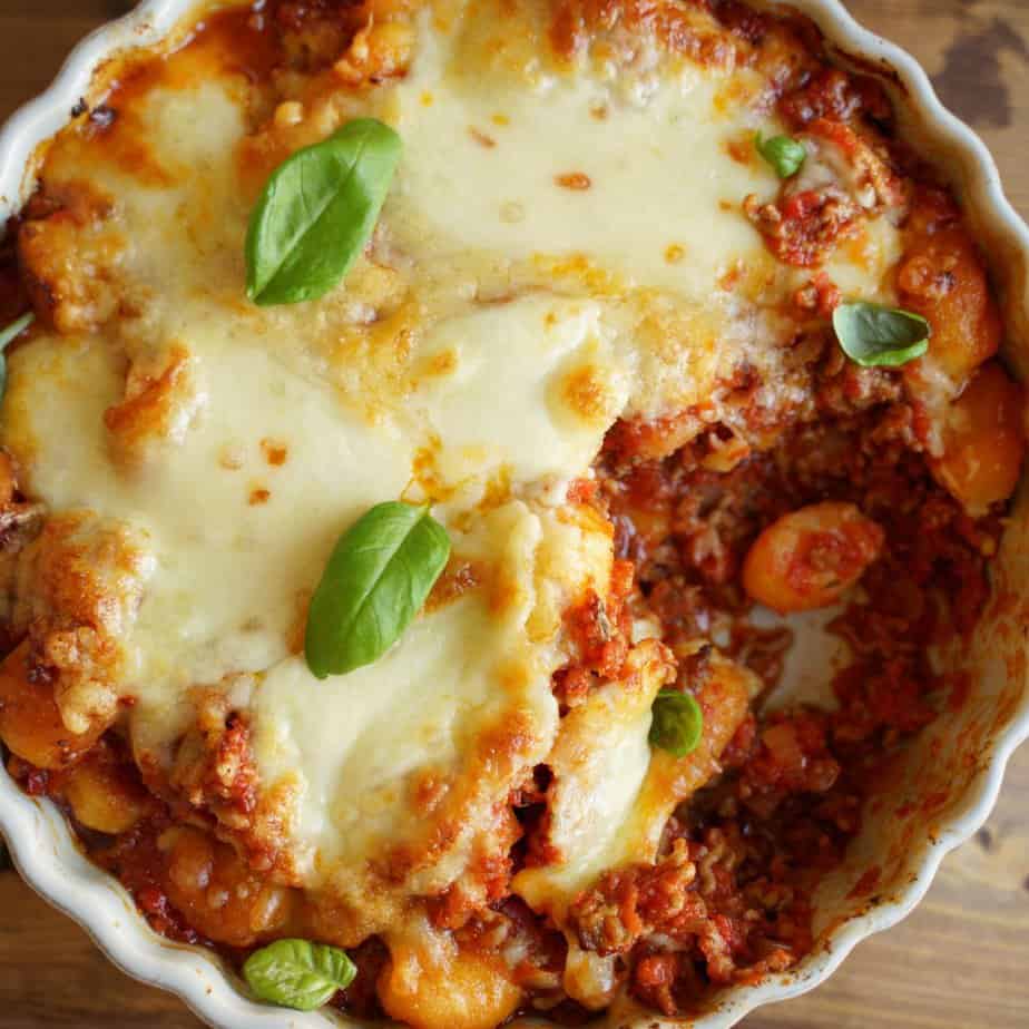 Ugnsbakad gnocchi med köttfärsås