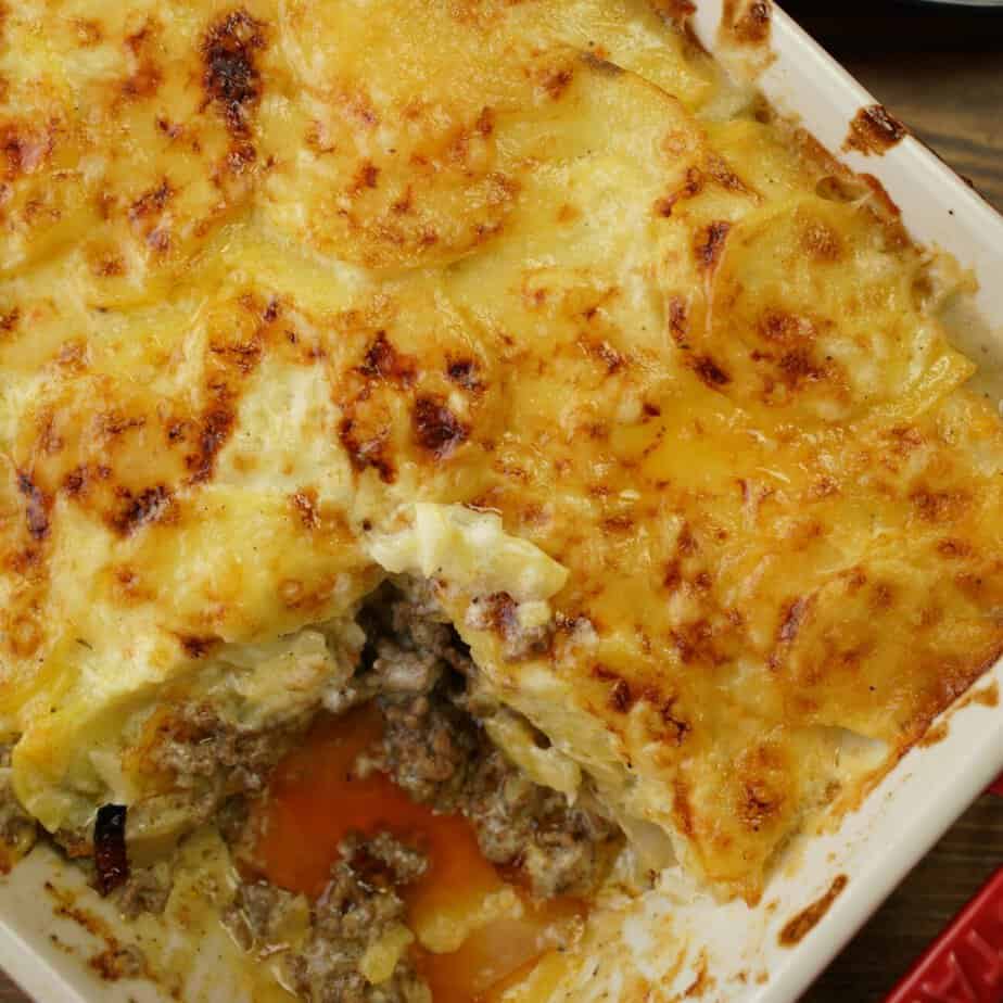Potatisgratäng med kål & köttfärsfräs